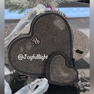 Victoria's Secret HEART SHAPED RHINESTONE CROSSBODY BAG and keychain
